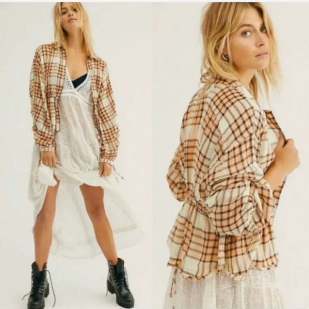 NWT Free People Pacific Dawn Plaid Shirt Medium - Picture 1 of 4